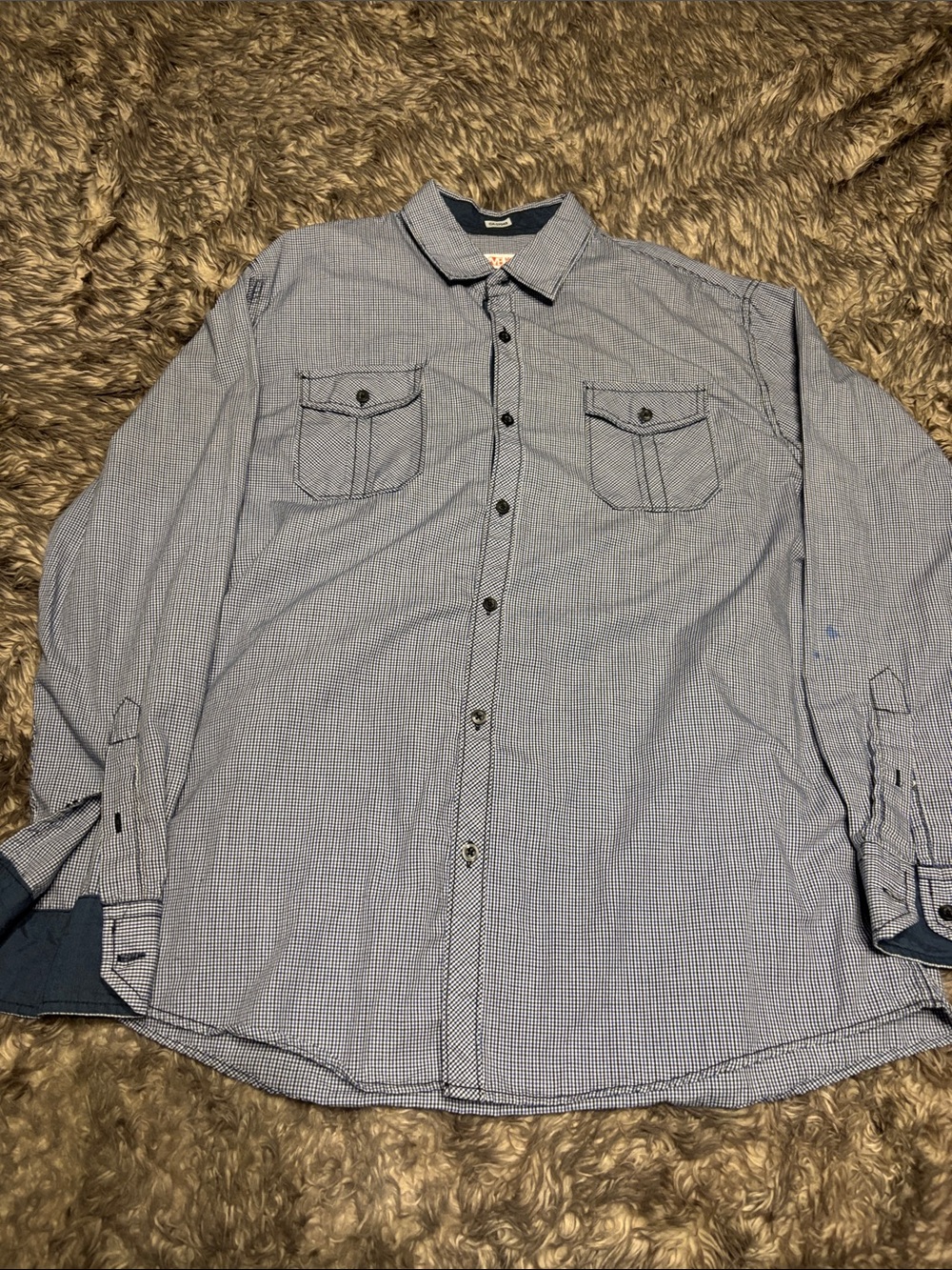Michael Brandon Navy and White Micro-Check Long-Sleeve Button-Down Shirt